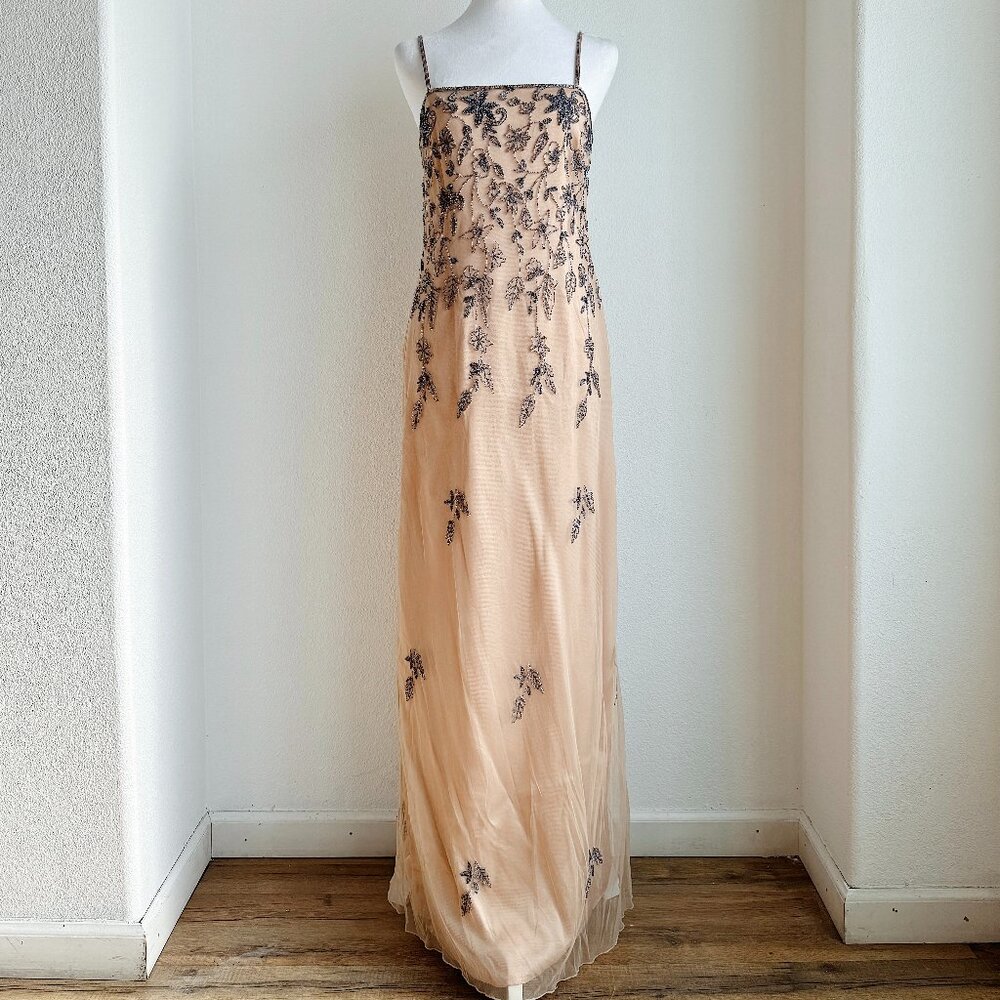 VINTAGE NUDE BEADED FLOOR LENGTH GOWN‎